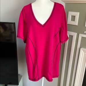 Fashion Bug Fuchsia V-Neck Short Sleeve Top
